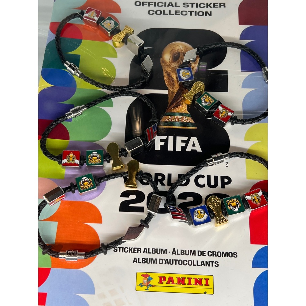 FIFA World Cup 2022 Qatar Braided Leather Charm Bracelet Magnetic Clasp Soccer